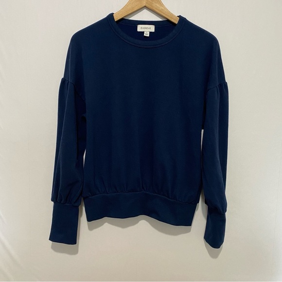 EVEREVE Navy Blue Pullover Sweatshirt Balloon Sleeve Size Small Casual Chic‎ - Picture 1 of 9